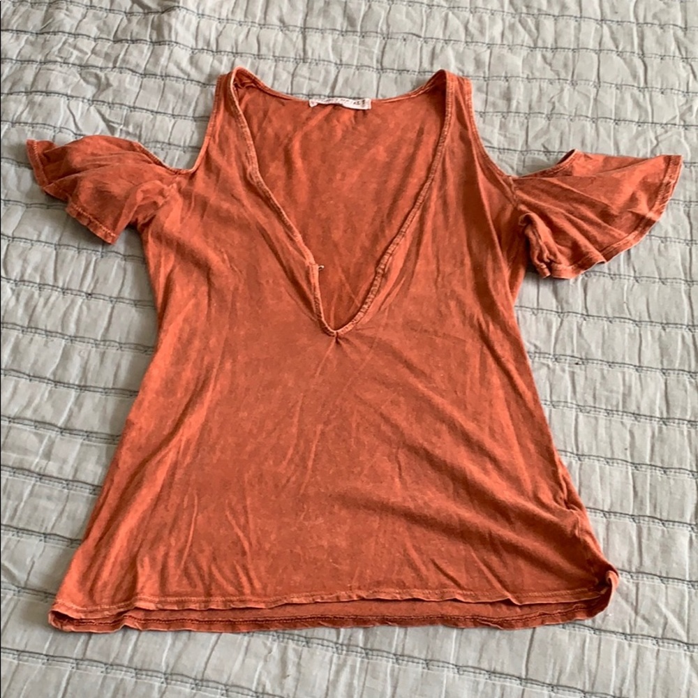 Off the shoulder burnt orange tank
